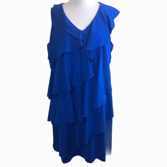 Royal Blue Ruffle Sleeveless Midi Dress 10 - Picture 1 of 15